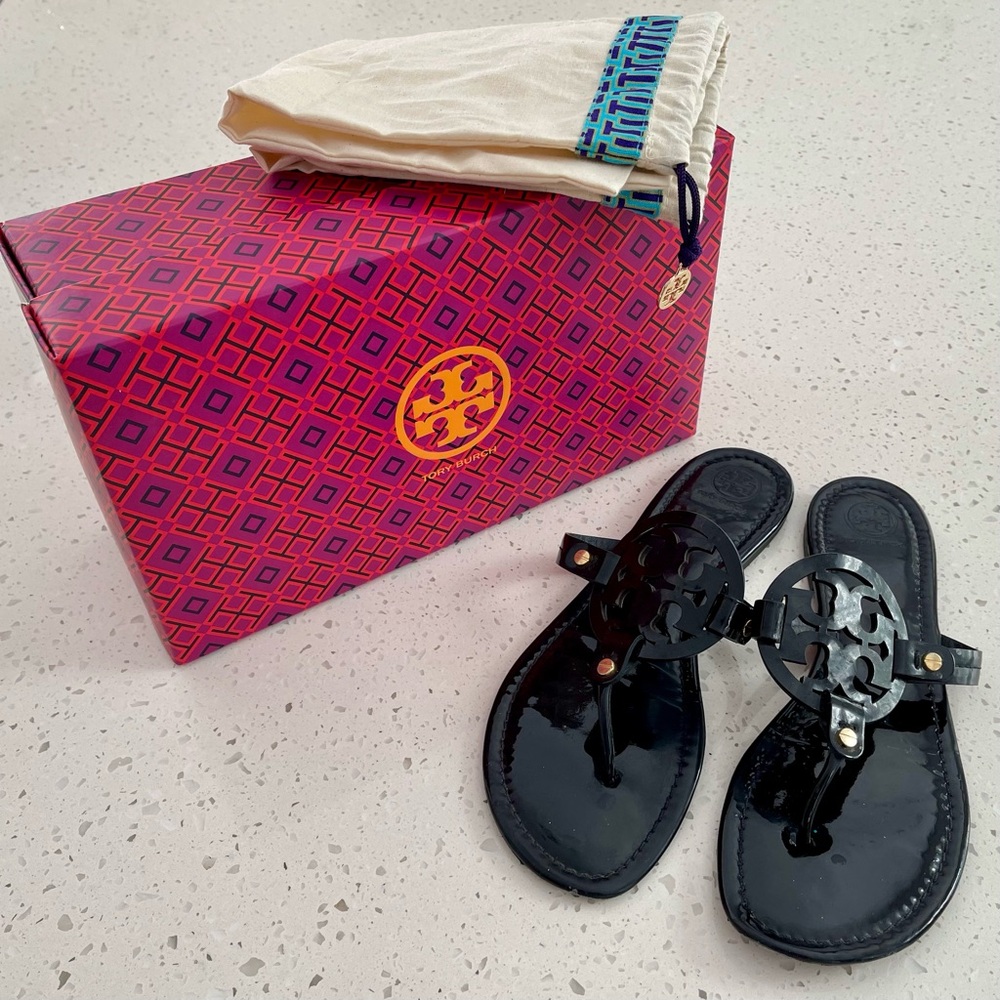 Tory Burch | Women’s “Miller” Sandals Style #50008647 in Black Patent Leather